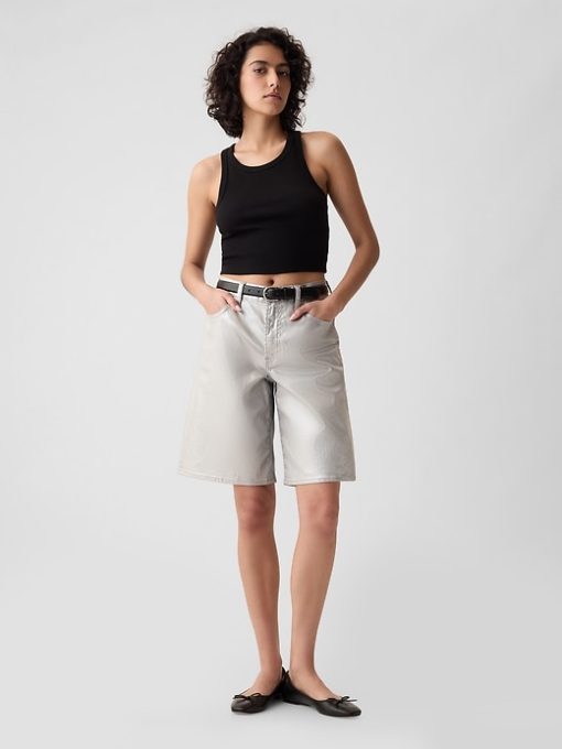 11.5″ Mid Rise Metallic Longline Denim Shorts