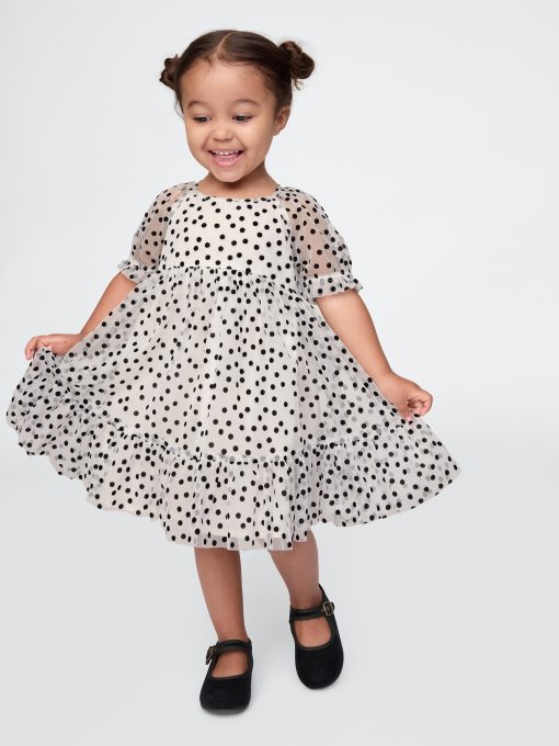Baby & Toddler Puff Sleeve Polka Dot Tulle Dress