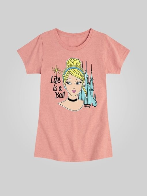 Kids Disney Princess Cinderella Life Is a Ball Fitted Short Sleeve Graphic Tee